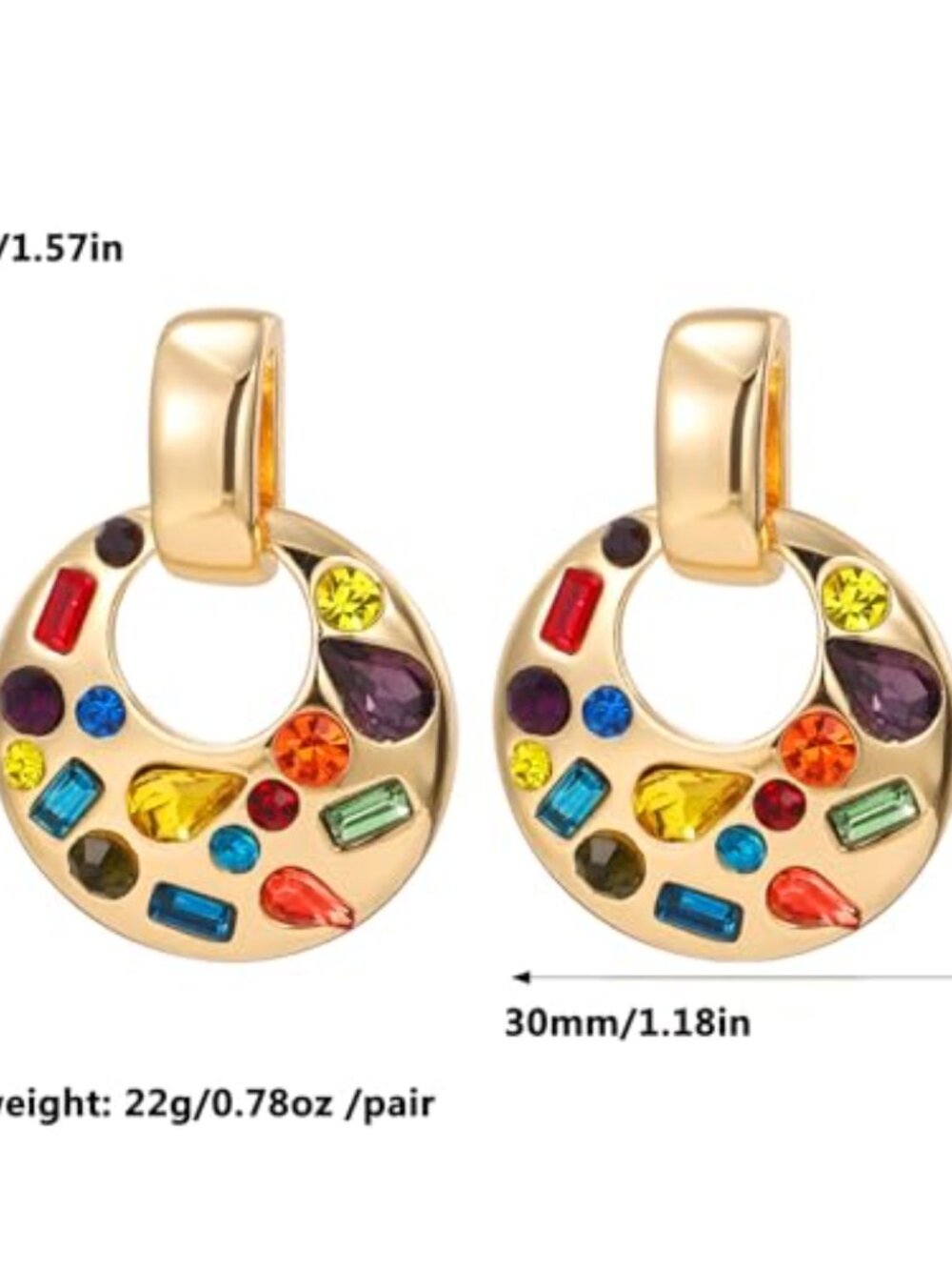 Statement Gold Drop Earrings,Chunky Dangle Door Knocker Earrings with Multicolor - Picture 3 of 3